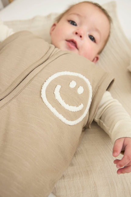 Meyco Baby Slub With Smile Applique Śpiworek dziecięcy z odpinanymi rękawami Taupe/Offwhite