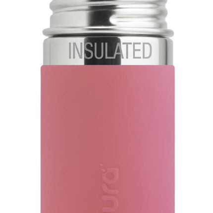 Pura thermos speenfles RVS 260 ml + silicone speen medium flow + silicone reisdop + rose sleeve