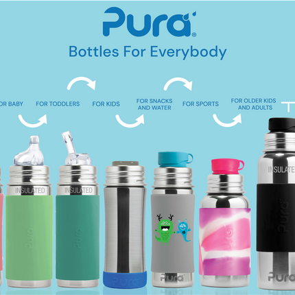 Pura thermos tuitfles RVS 260 ml + silicone tuitspeen + silicone reisdop + moss sleeve