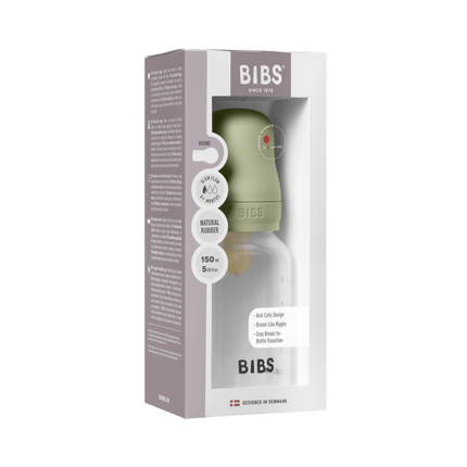 BIBS Baby Bottle Round Latex 1 pack 150 ml Slow Flow Sage - BIBS - Babywinkel - 5713795265350