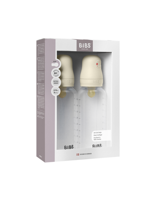 BIBS Baby Bottle Round Latex 2 pack 270 ml Medium Flow Ivory - BIBS - Babywinkel - 5713795265411