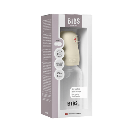 BIBS Baby Bottle Round Silicone 1 pack 150 ml Slow Flow Ivory - BIBS - Babywinkel - 5713795265442