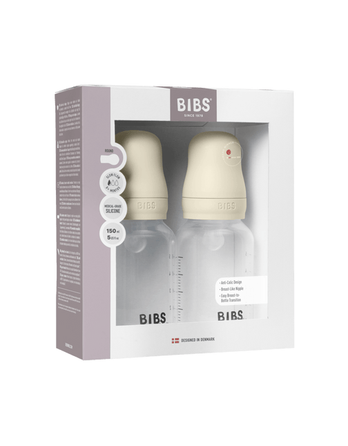 BIBS Baby Bottle Round Silicone 2 pack 150 ml Slow Flow Ivory - BIBS - Babywinkel - 5713795265503