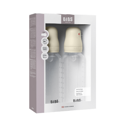 BIBS Baby Bottle Round Silicone 2 pack 270 ml Medium Flow Ivory - BIBS - Babywinkel - 5713795265510