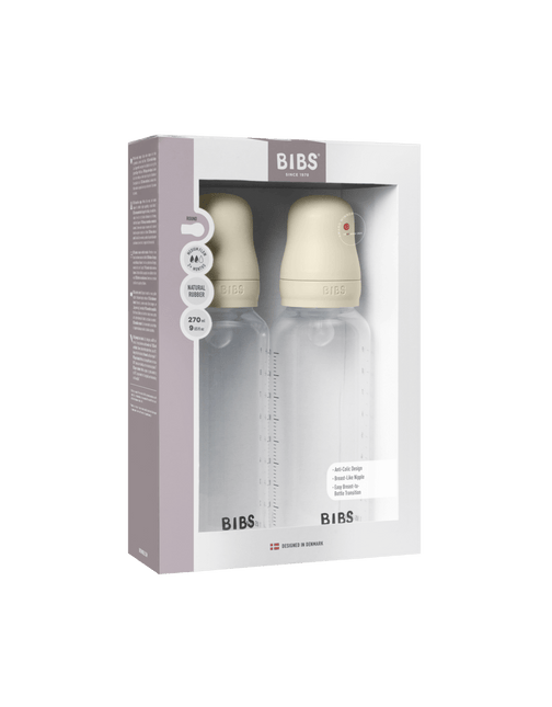 BIBS Baby Bottle Round Silicone 2 pack 270 ml Medium Flow Ivory - BIBS - Babywinkel - 5713795265510