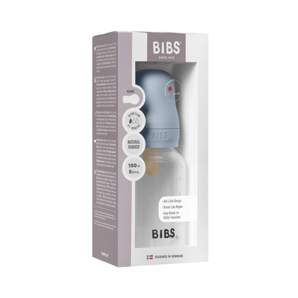 BIBS Babyfles Round Latex 150Ml Slow Flow Baby Blue - BIBS - Babywinkel - 5713795265329