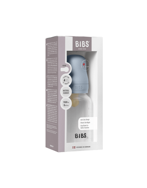 BIBS Babyfles Round Latex 150Ml Slow Flow Baby Blue - BIBS - Babywinkel - 5713795265329