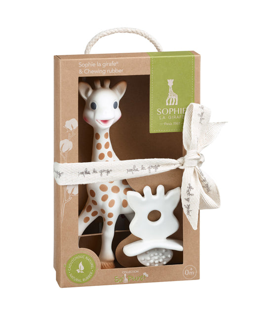 Pierścionek na ząbkowanie Sophie the Giraffe Czysty kauczuk na ząbkowanie, pudełko upominkowe z kokardką