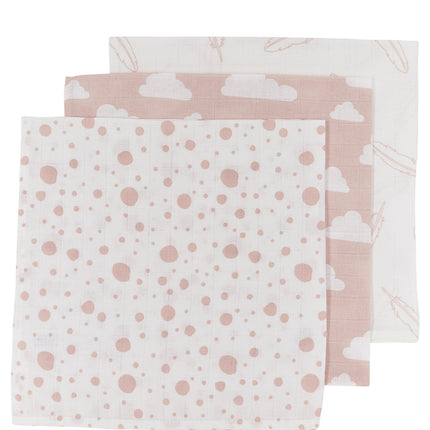 Ściereczka do ust Meyco 3St Feathers-Clouds-Dots Pink/White