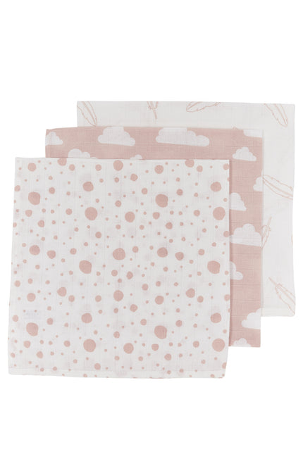 Ściereczka do ust Meyco 3St Feathers-Clouds-Dots Pink/White