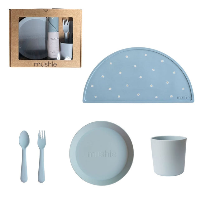 Zestaw naczyń dla dzieci Mushie Giftbox Round Powder Blue