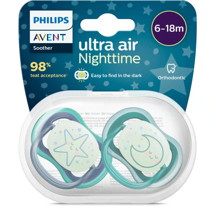 Smoczek Philips Avent +6 miesięcy Air Night Star/Moon