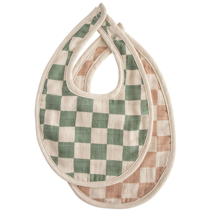 Mushie Bib Olive Check/Natural Check 2szt