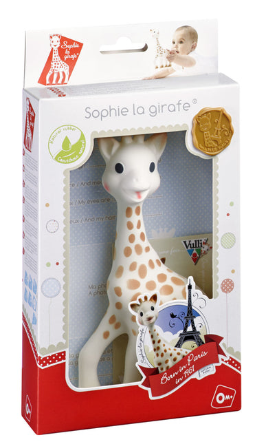 Pierścionek na ząbkowanie Sophie the Giraffe 100% naturalny kauczuk Zabawka na ząbkowanie w pudełku prezentowym biało-czerwonym