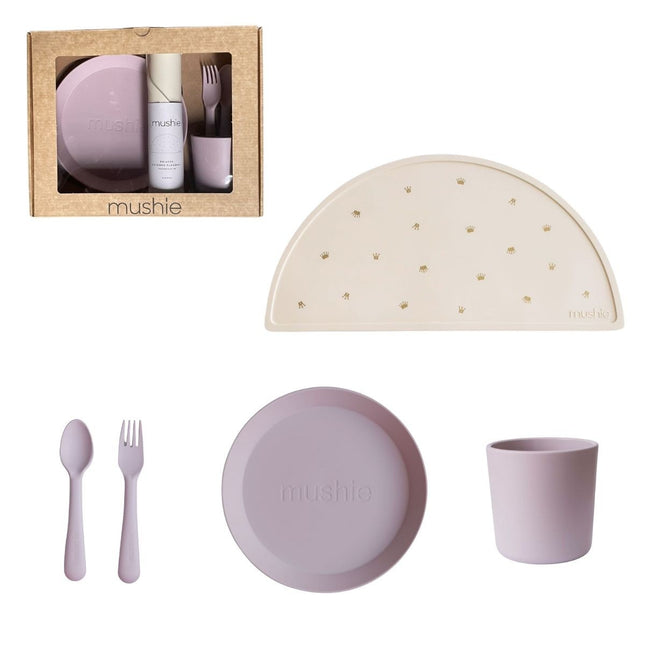 Zestaw naczyń dla dzieci Mushie Giftbox Round Soft Lilac