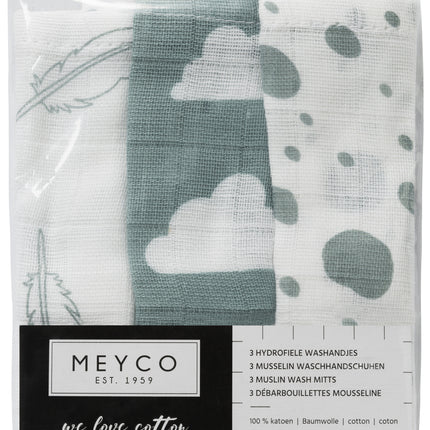 Ściereczka Meyco 3St Feathers-Clouds-Dots Stone Green/White