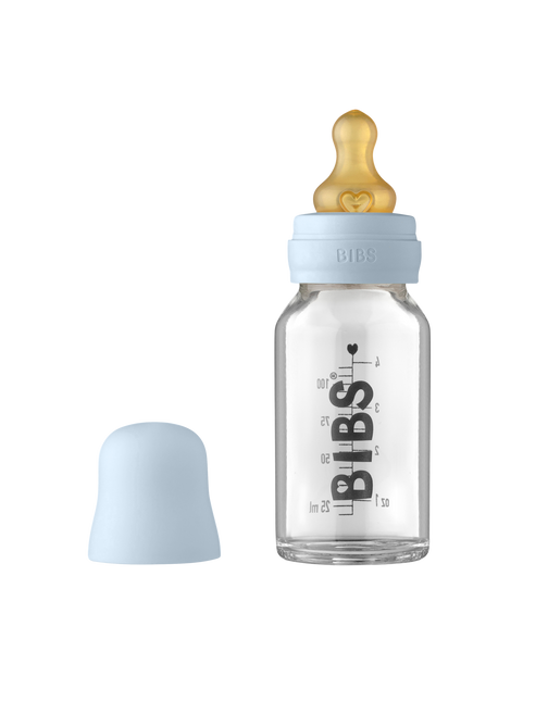 BIBS Butelka dla niemowląt szklana 110ml Baby Blue